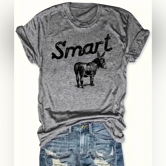 NEW T-Shirt, Writing “Smart” and donkey image, light gray, large, short sleeve - Picture 1 of 3
